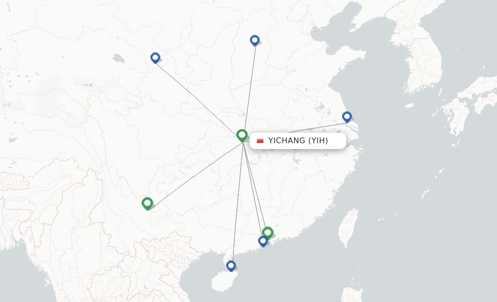 Route map with flights from Yichang with Donghai Airlines