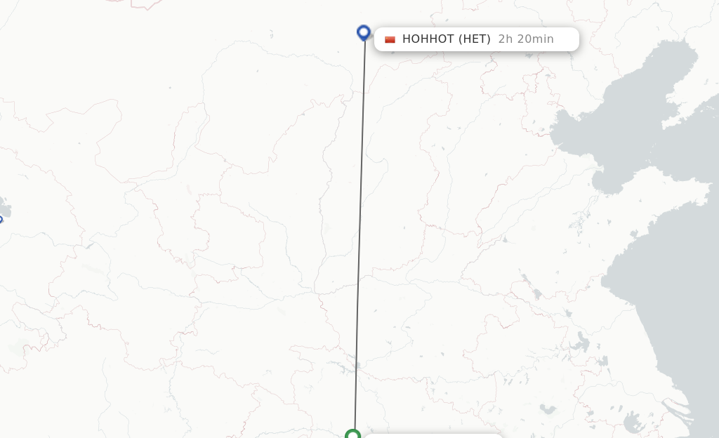 Flights from Yichang to Hohhot route map
