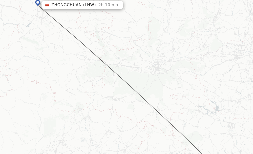 Flights from Yichang to Lanzhou route map
