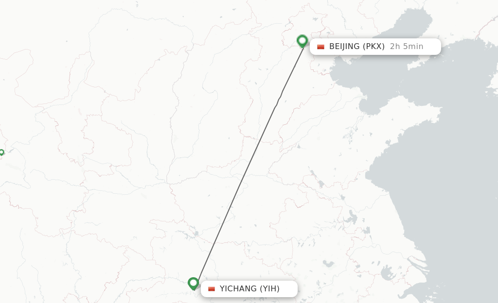 Flights from Yichang to Beijing route map