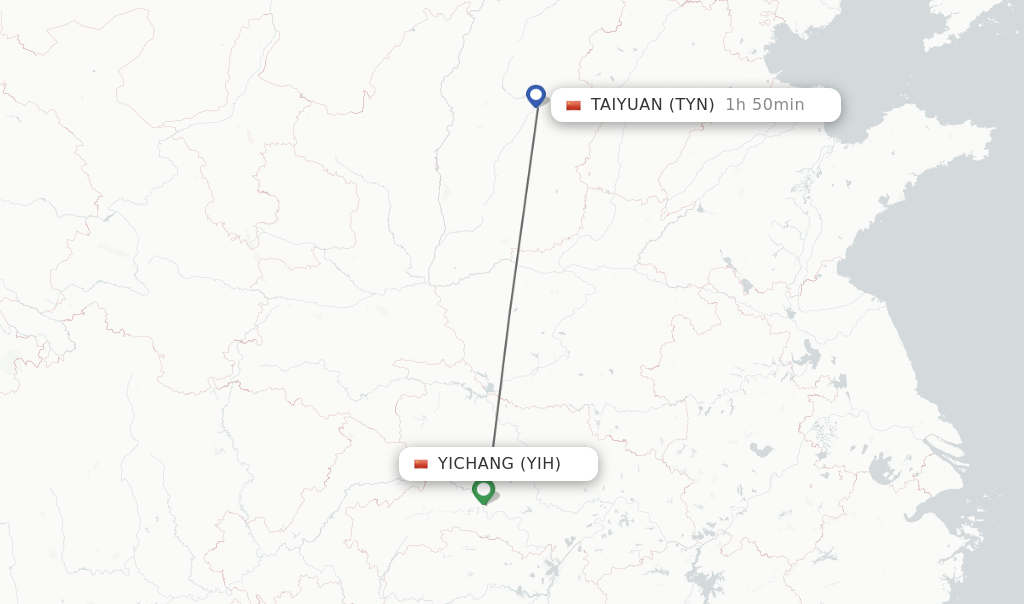 Flights from Yichang to Taiyuan route map