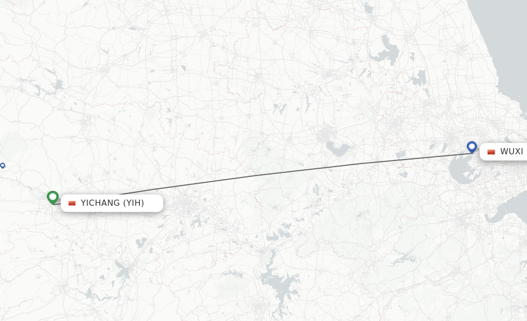 Flights from Yichang to Wuxi route map