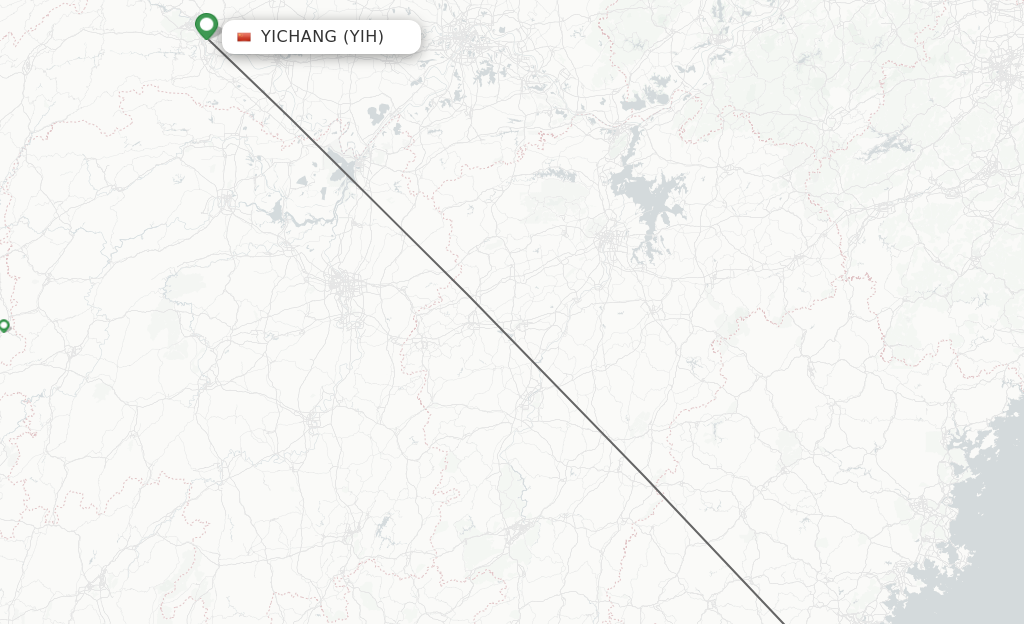 Flights from Yichang to Xiamen route map