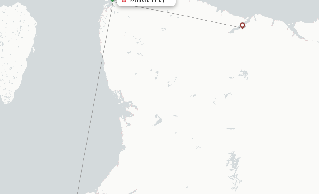 Route map with flights from Ivujivik with Air Inuit