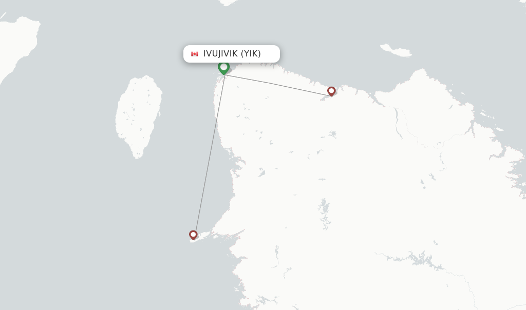 Route map with flights from Ivujivik with Air Inuit