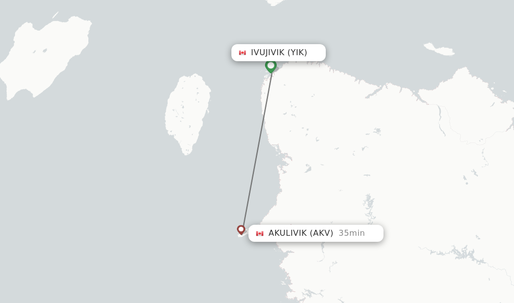 Flights from Ivujivik to Akulivik route map