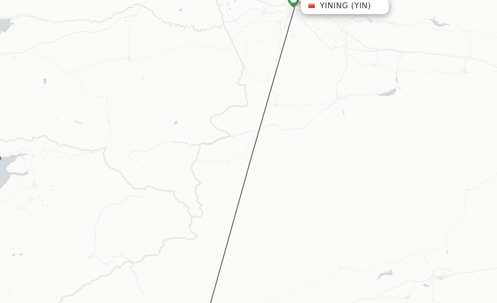 Flights from Yining to Aksu route map