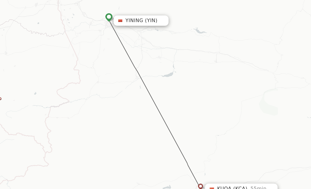 Flights from Yining to Kuqa route map