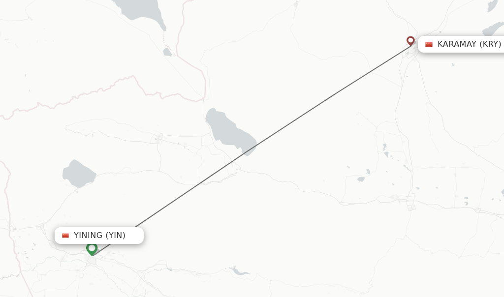 Flights from Yining to Karamay route map