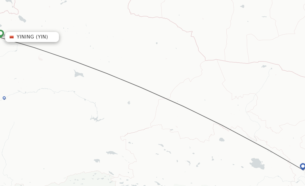 Flights from Yining to Lanzhou route map