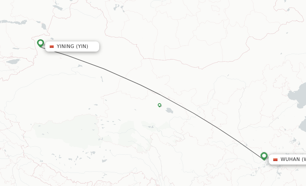 Flights from Yining to Wuhan route map