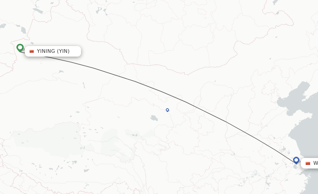 Flights from Yining to Wuxi route map