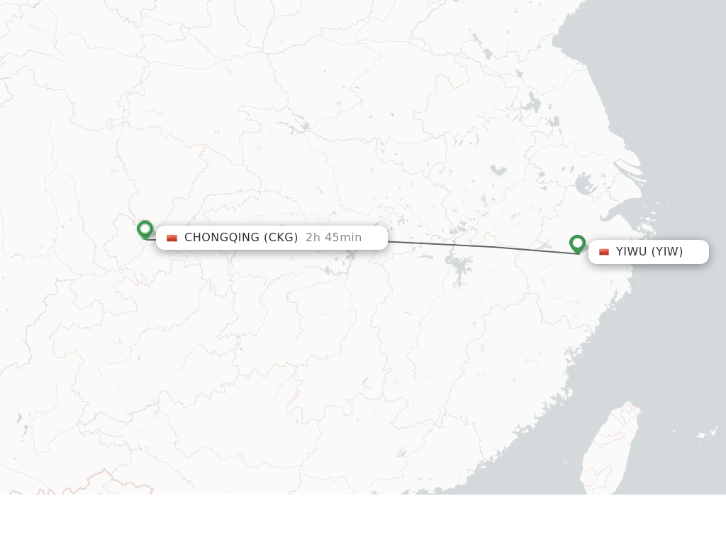 Flights from Yiwu to Chongqing route map