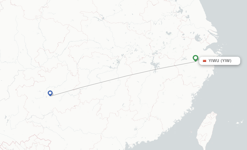 Route map with flights from Yiwu with Colorful GuiZhou Airlines