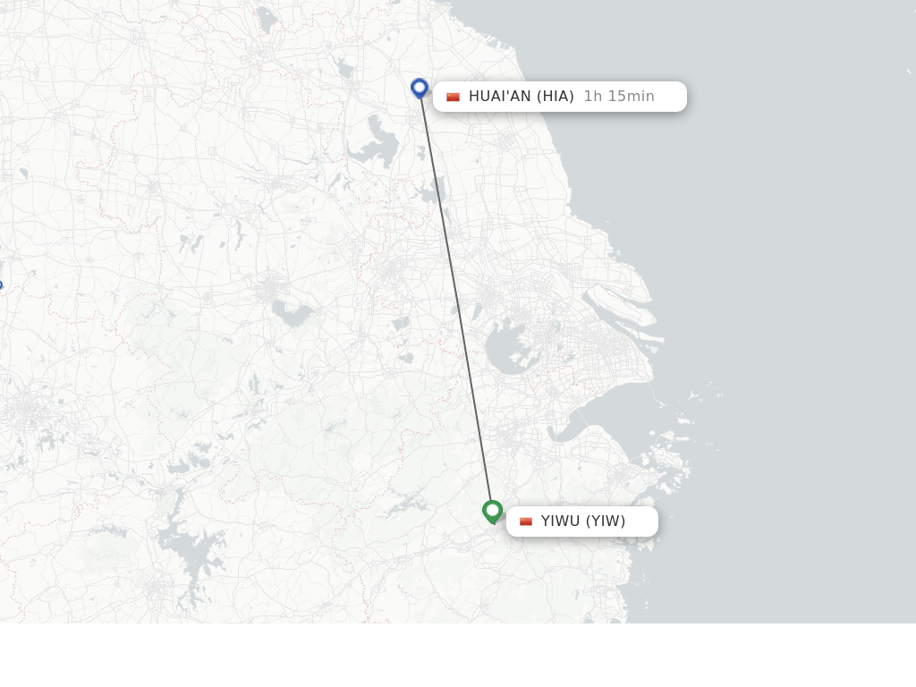 Flights from Yiwu to Huai'an route map