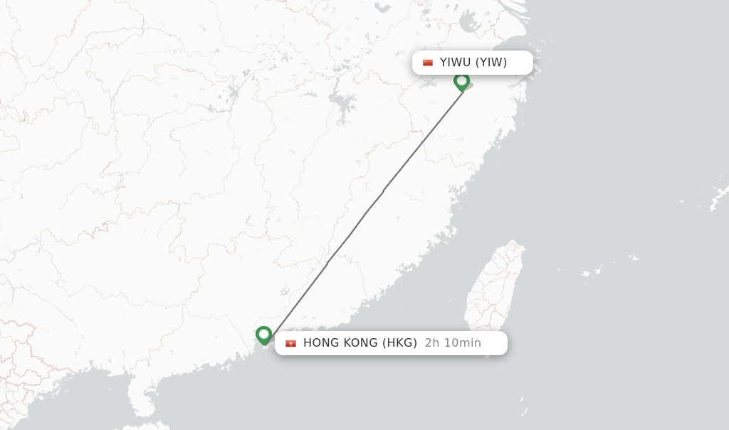 Flights from Yiwu to Hong Kong route map