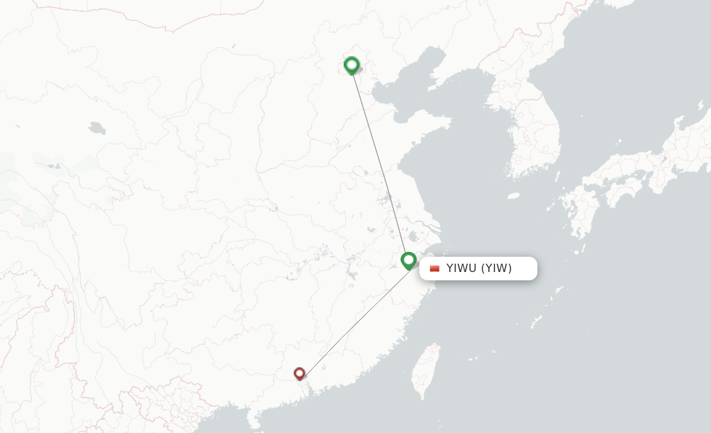 Route map with flights from Yiwu with China United Airlines