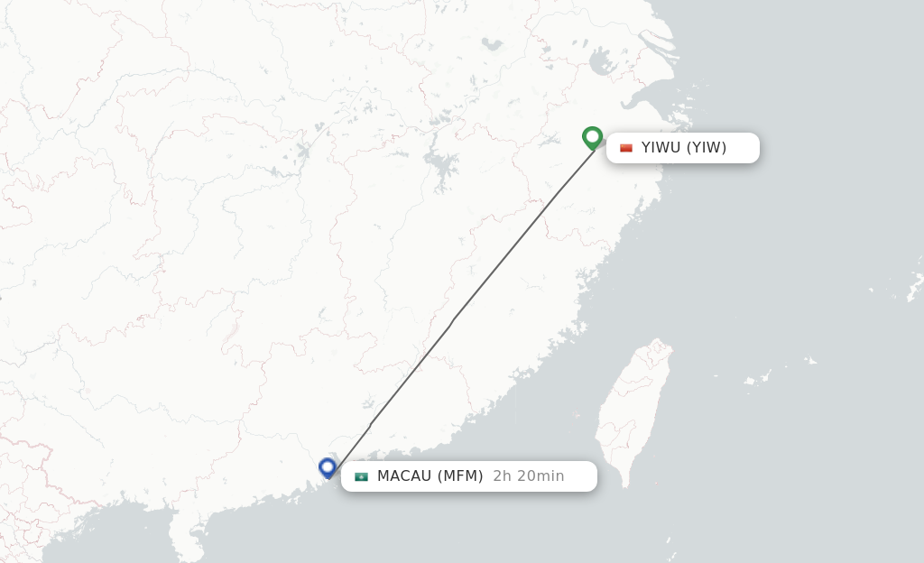 Flights from Yiwu to Macau route map