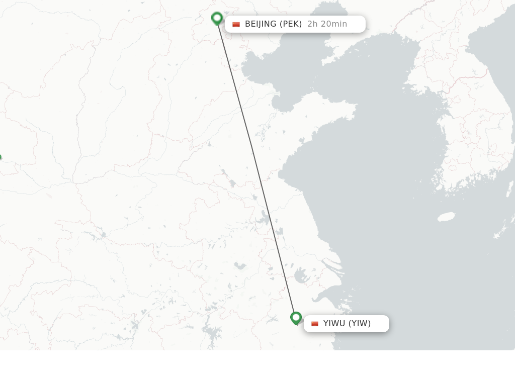 Flights from Yiwu to Beijing route map