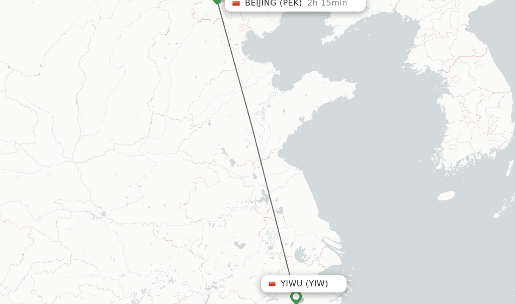 Flights from Yiwu to Beijing route map