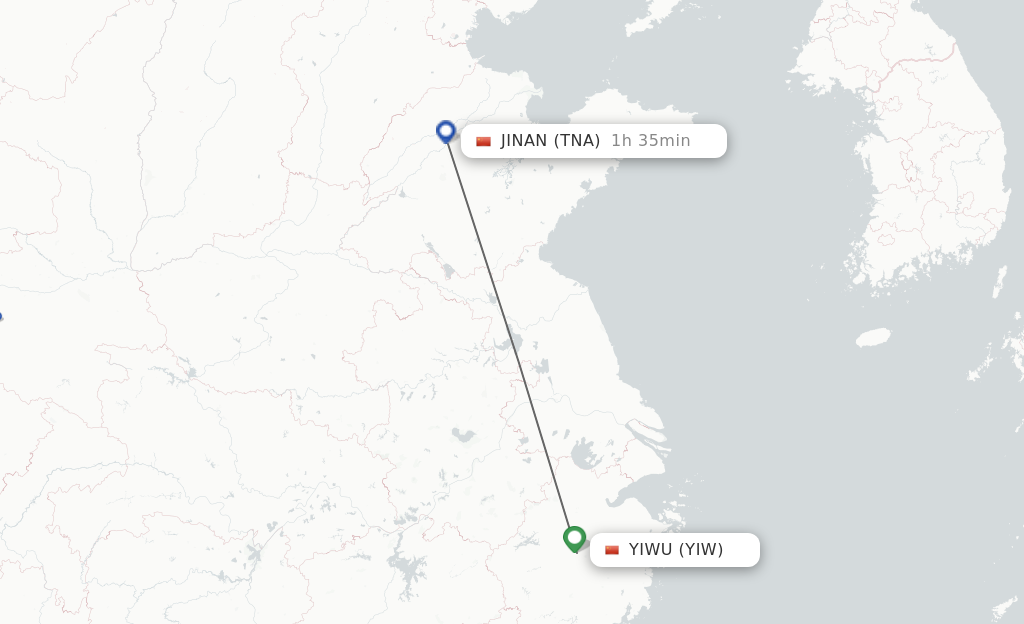 Flights from Yiwu to Jinan route map