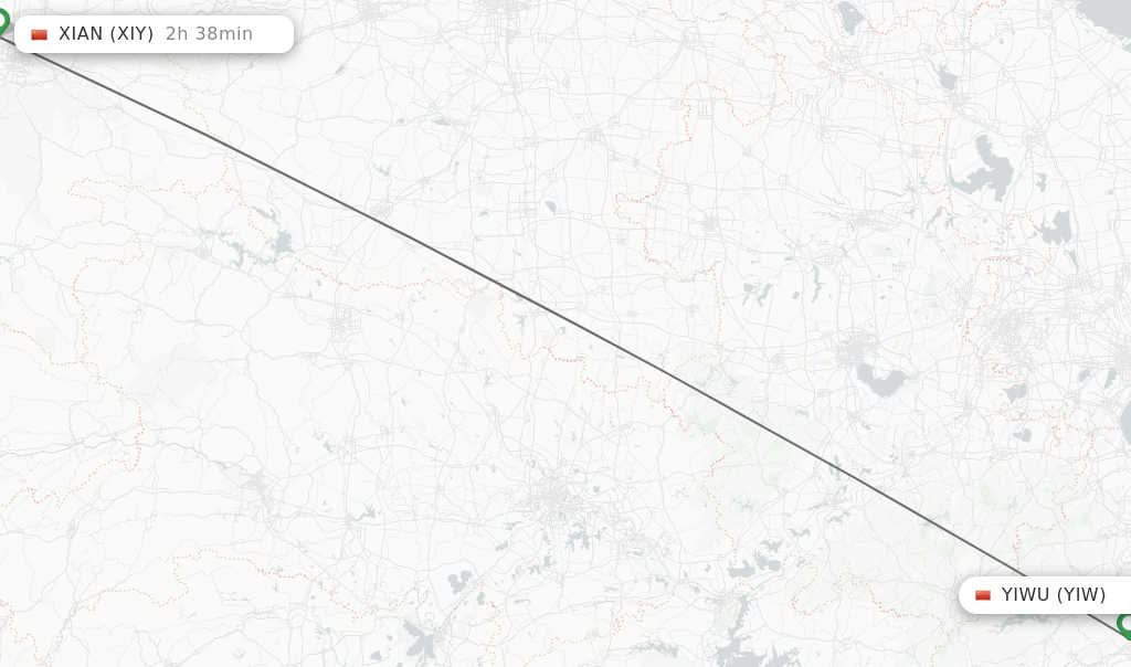 Flights from Yiwu to Xian route map