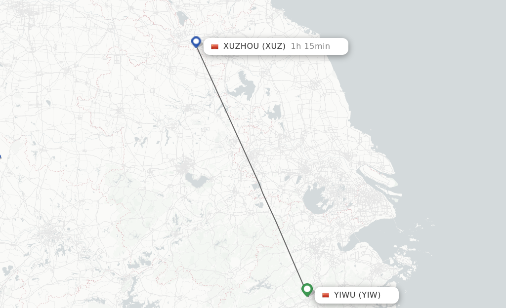 Flights from Yiwu to Xuzhou route map