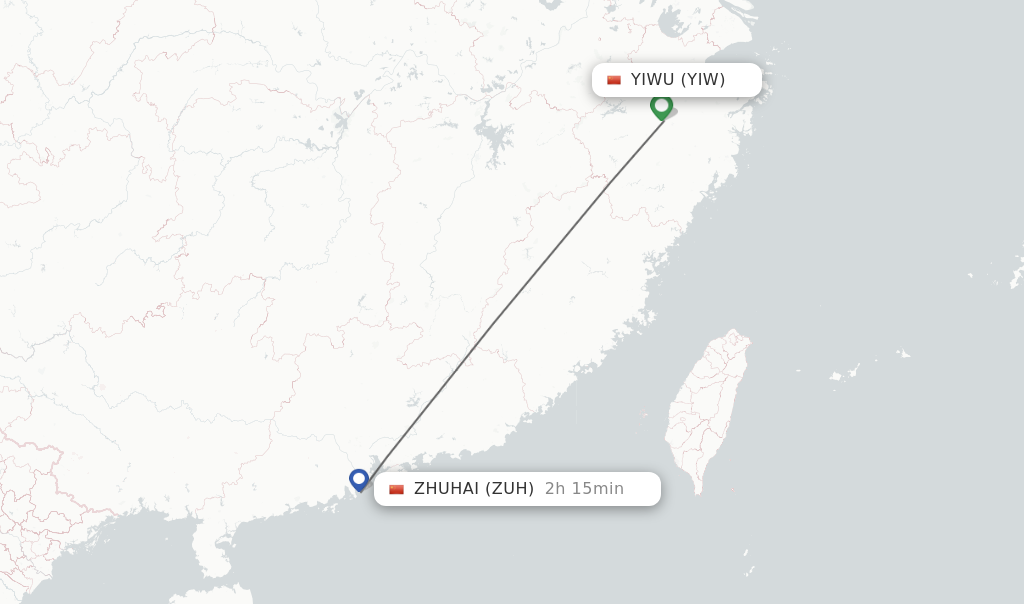 Flights from Yiwu to Zhuhai route map