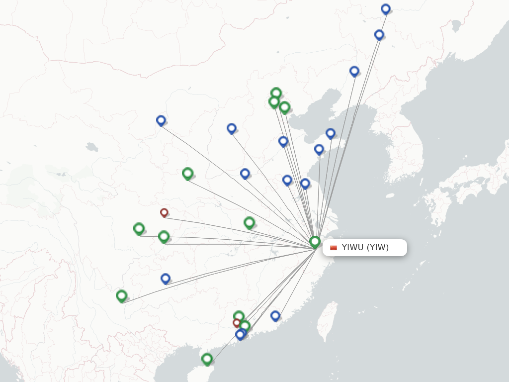 Flights from Yiwu to Qingdao route map