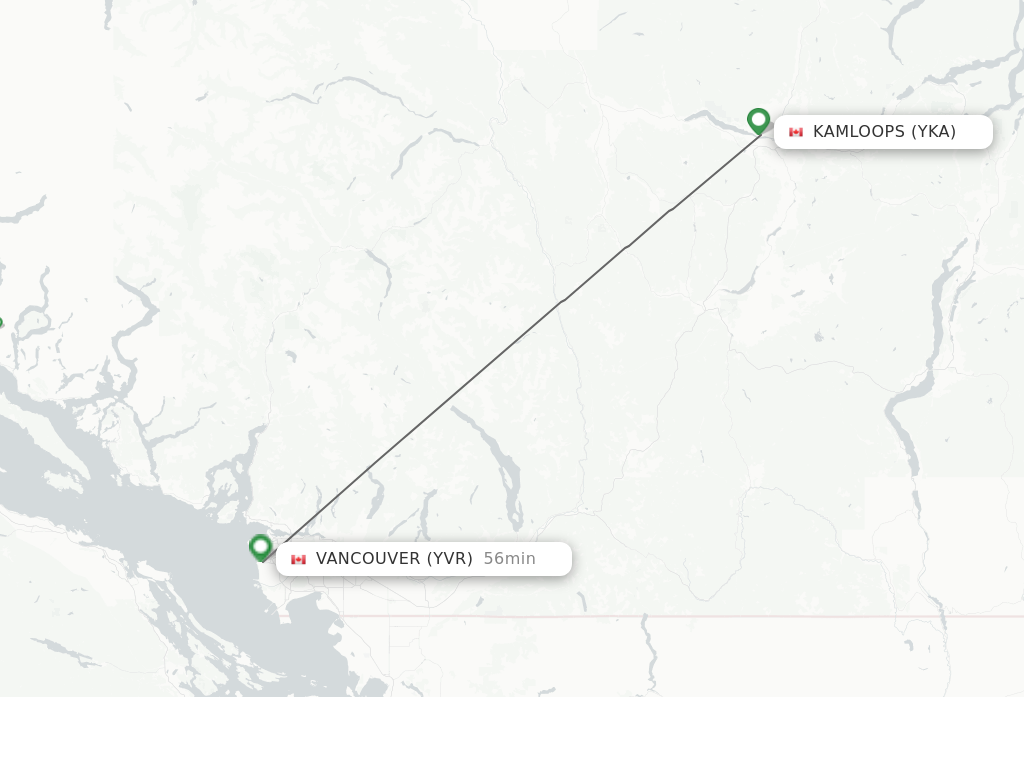 Flights from Kamloops to Vancouver route map