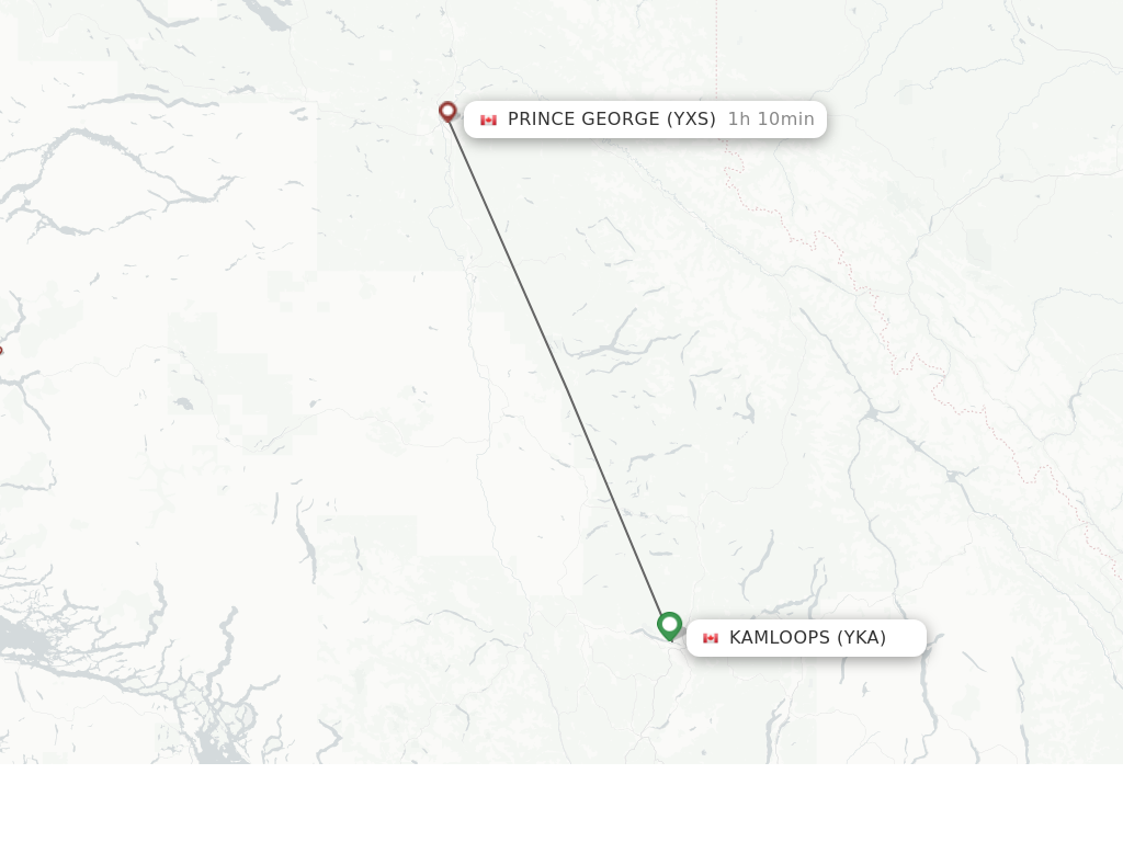 Flights from Kamloops to Prince George route map