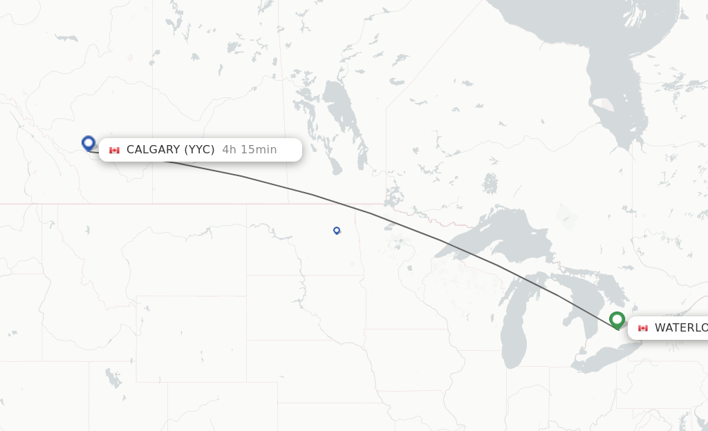 Flights from Kitchener to Calgary route map