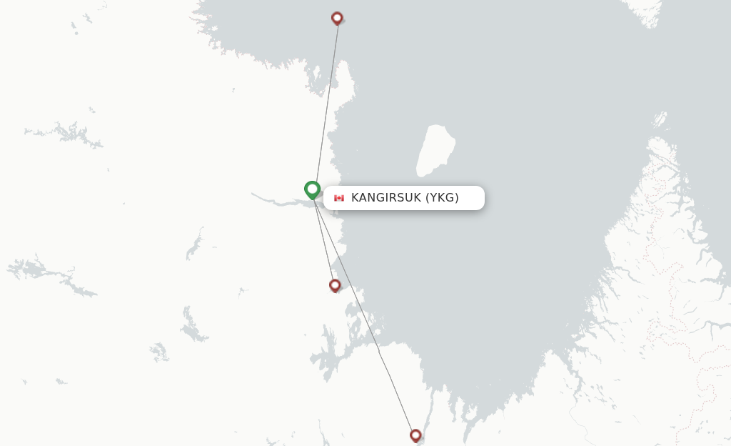 Route map with flights from Kangirsuk with Air Inuit