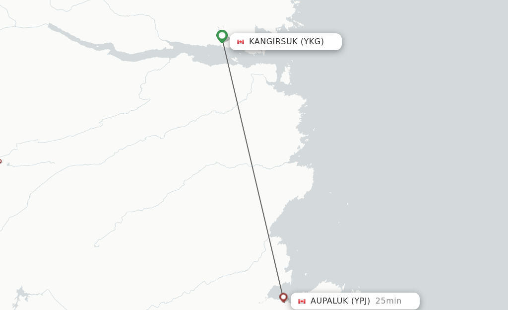 Flights from Kangirsuk to Aupaluk route map