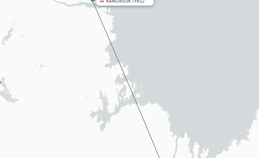 Flights from Kangirsuk to Kuujjuaq route map