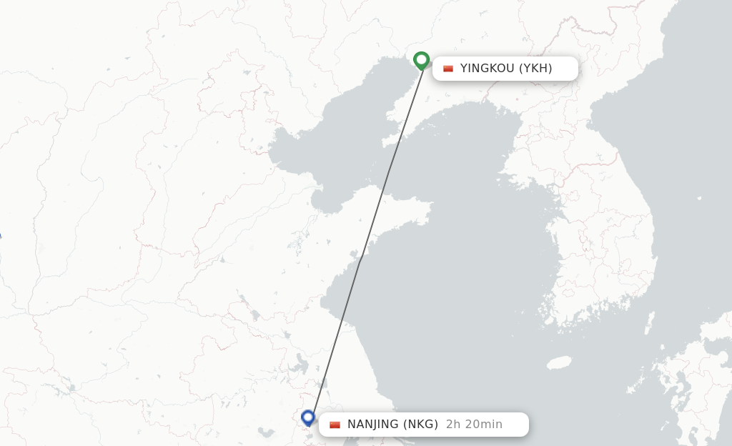 Flights from Yingkou to Nanjing route map