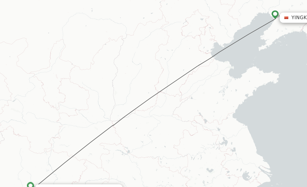 Flights from Yingkou to Chengdu route map