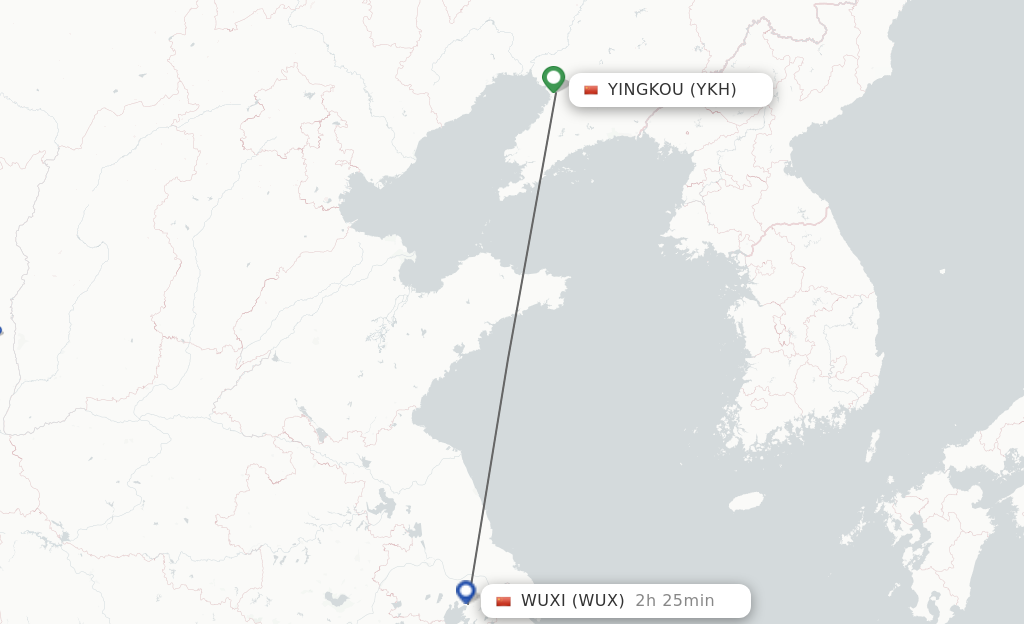 Flights from Wuxi to Yingkou route map