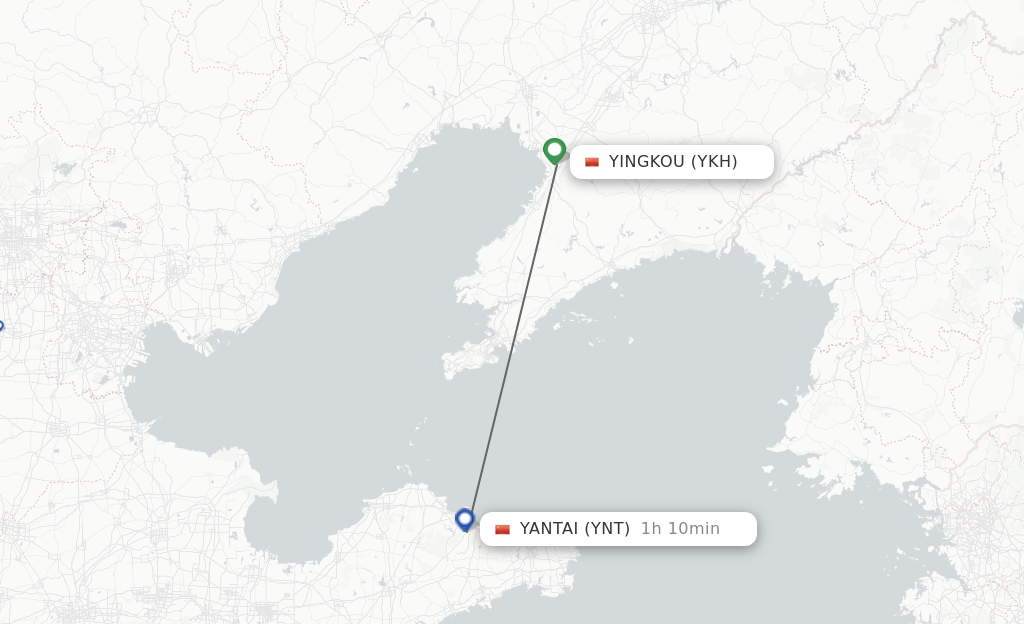 Flights from Yingkou to Yantai route map