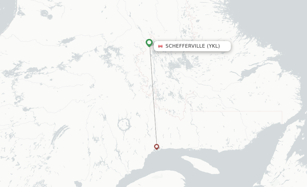 Flights from Schefferville to Kuujjuaq route map