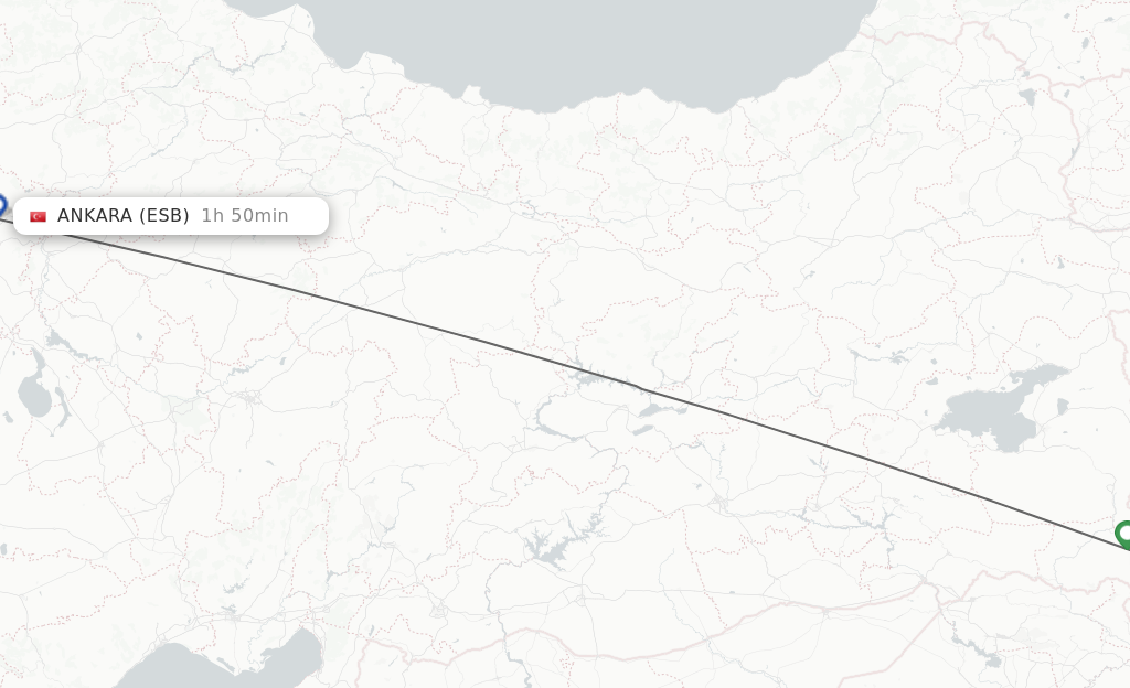 Flights from Yuksekova to Ankara route map