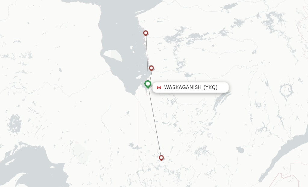Route map with flights from Waskaganish with Air Creebec