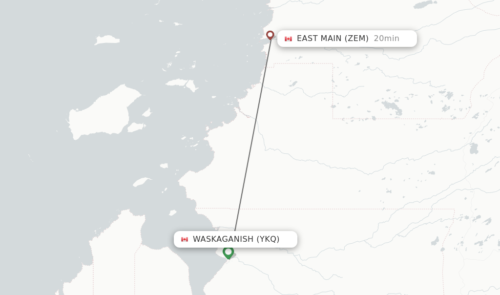 Flights from Waskaganish to East Main route map