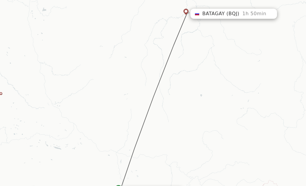 Flights from Yakutsk to Batagay route map