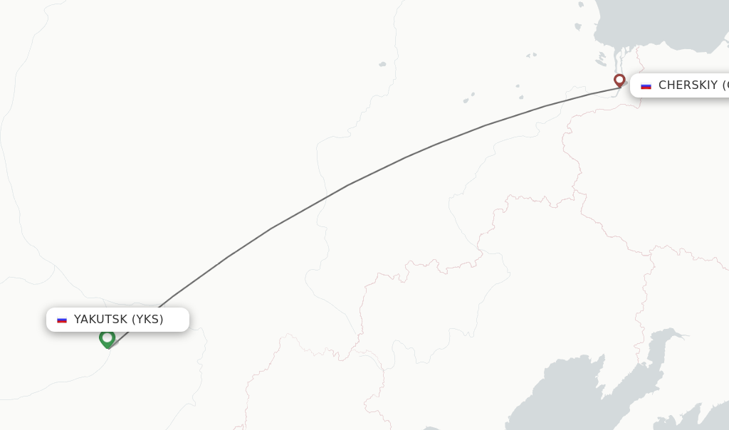 Flights from Yakutsk to Cherskiy route map