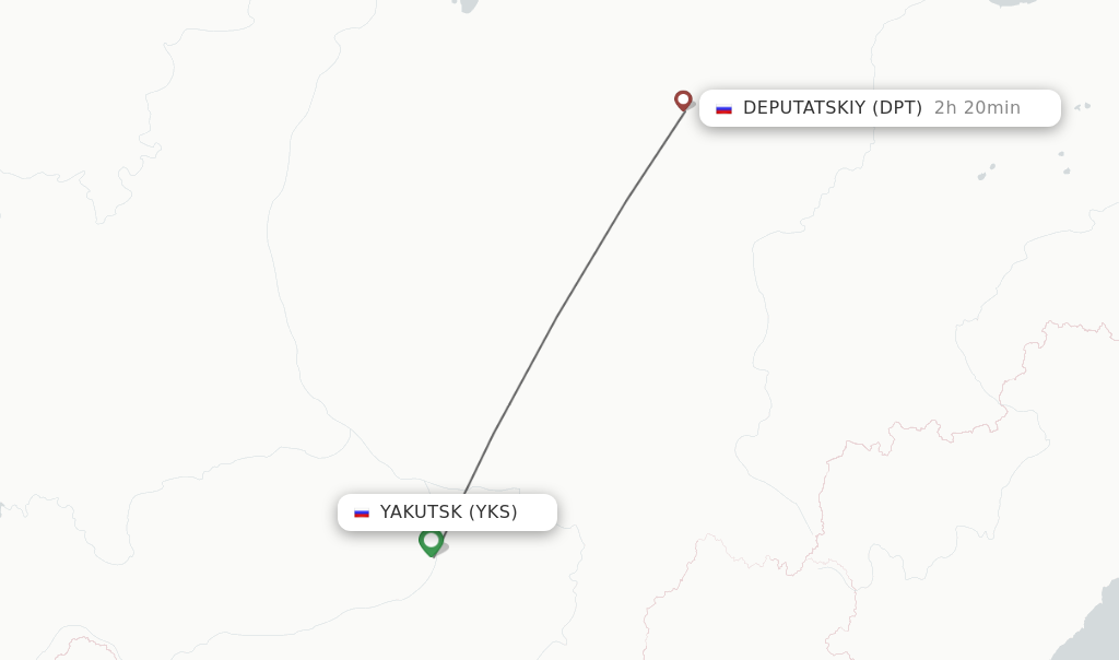 Flights from Yakutsk to Deputatskiy route map
