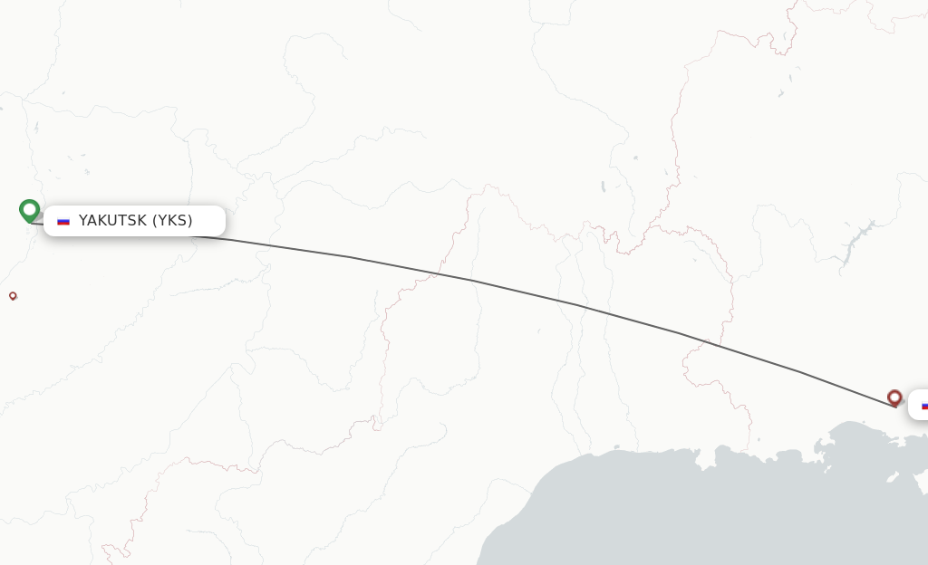 Flights from Yakutsk to Magadan route map