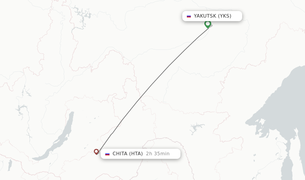 Flights from Yakutsk to Chita route map