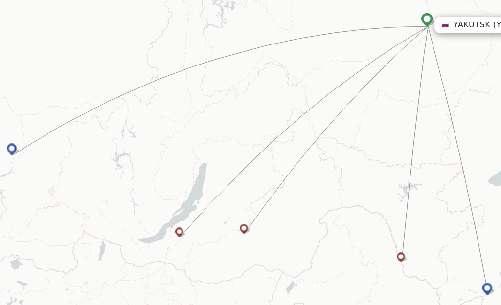 Route map with flights from Yakutsk with Aurora