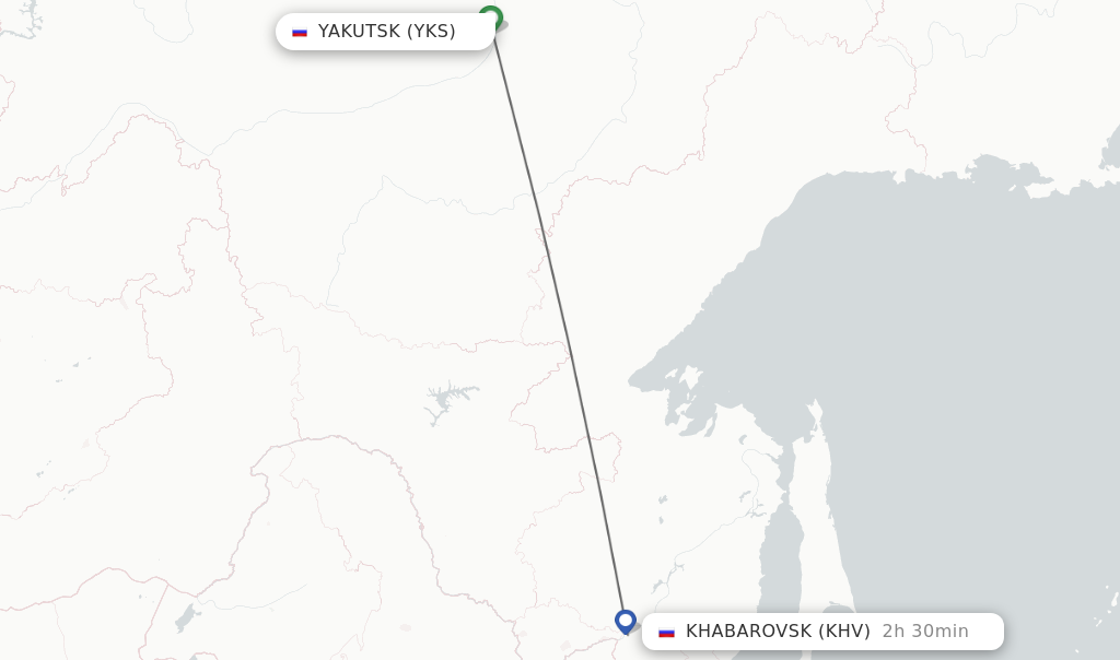 Flights from Yakutsk to Khabarovsk route map